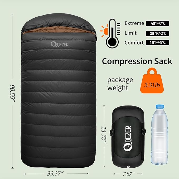 XL Sleeping Bag, Suitable for 4 Seasons Oversized Ultralight Backpacking Sleeping Bag for Adults, Great for Camping and Hiking