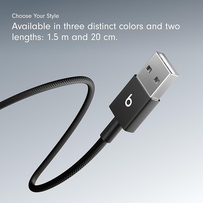 Beats USB-A to USB-C Woven Cable Fast Charging Durable and Tangle-Free Design Compatible Charger for Apple & Android Devices (1.5 m, 5 ft) - Bolt Black