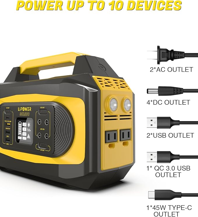 LIPOWER Portable Power Station 500W, 472Wh Solar Generator, Backup Lithium Battery with AC Outlets for Camping CPAP Emergency RVs (Solar Panel Optional)