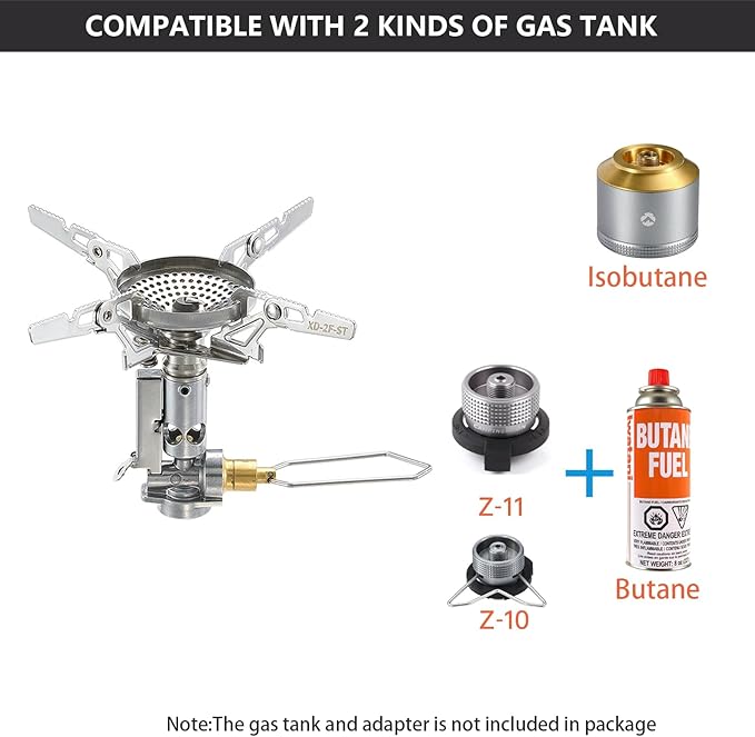 CAMPINGMOON Canister Top Stove Portable Compact Foldable w/Micro Regulator w/4Flex w/igniter XD-2F (Silver)