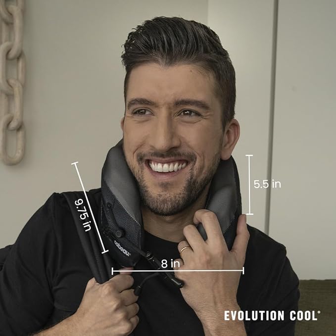 Evolution Cool Travel Neck Pillow by Cabeau - Cooling Airflow Vents, Memory Foam Neck Support, and Adjustable Clasp - Comfort On-The-Go with Carrying Case - Airplane, Train, Car, and Gaming (Blue)