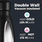 Volhoply 25oz Insulated Water Bottles Bulk 1/2/4 Pack, Metal Sports Water Bottles, Keeps Cold & Hot, BPA Free Leakproof Bottle (Black,4 Pack)