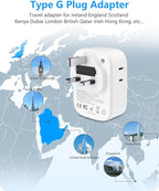 LENCENT 3 Pack US to UK Ireland Travel Plug Adapter,Grounded Type G Adapter For Travel with 4 Outlets 4 USB Ports (2 USB C), Power Plug for USA to Dubai Scotland British London England Hong Kong
