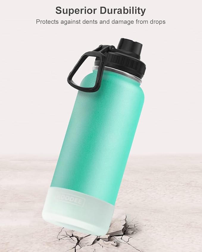 koodee Insulated Water Bottle, 32 oz Stainless Steel Double Wall Vacuum Wide Mouth Sport Bottle with Leakproof Spout Lid (Teal)
