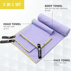 Eunzel Quick Dry Camping Towel, Microfiber Travel Towel 3 Size at 1 Pack,Fast Drying Towel Set for Camping, Beach, Gym, Sports, Yoga & Swimming Pool, Taro Purple