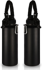 Volhoply Insulated Water Bottles Bulk 2 Pack, 40 oz Stainless Steel Sports Bottle with Paracord Handle & Spout Lid,Metal Travel Water Cups with Wide Mouth,Reusable Big jug for Adults(Black,2 Set)