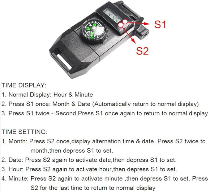 5/8 Inch Compass Flint Scraper Fire Starter Whistle Buckle Paracord Bracelet Outdoor Camping Emergency Survival Travel Kits