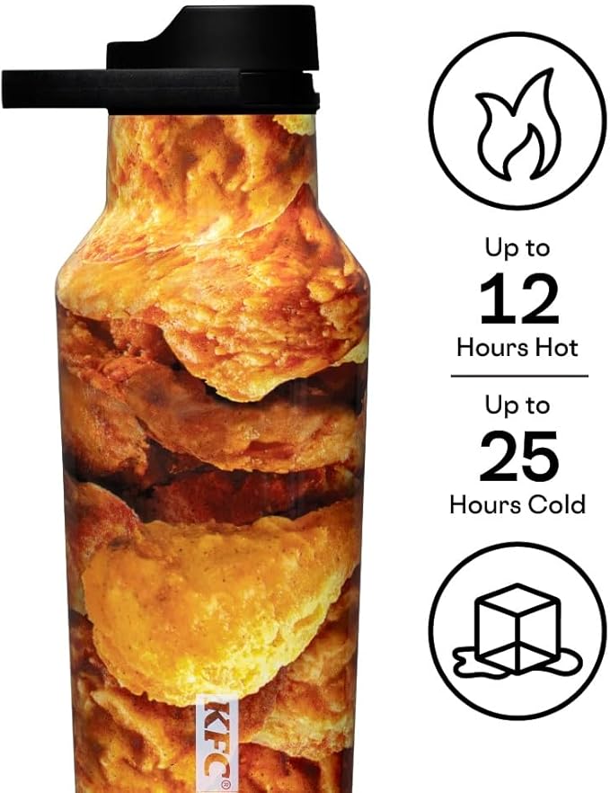 Corkcicle KFC x Sport Canteen - Insulated Stainless Steel Water Bottle - Compact & Travel-Friendly - Durable - Dishwasher Safe - BPA Free - Wide Mouth - Non-Slip Silicone Base - 20 oz - KFC Chicken