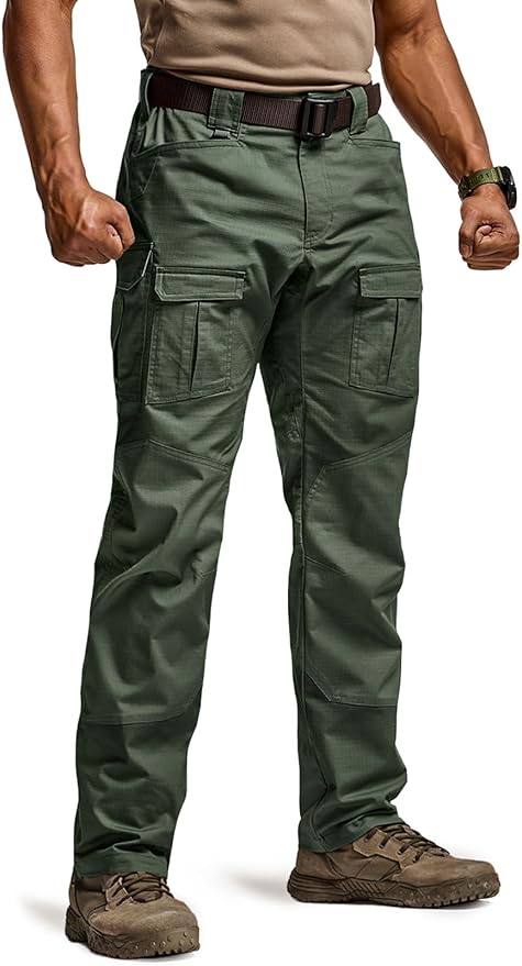 CQR Men's Flex Ripstop Tactical Pants, Water Resistant Stretch Cargo Pants, Lightweight EDC Hiking Work Pants