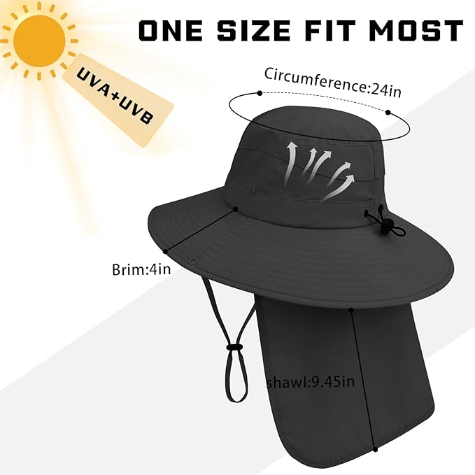 Sun Hats for Men Women, UPF50+ Protection Safari Hat,Wide Brim Fishing Hat with Neck Flap,Bucket Hats for Beach Hiking