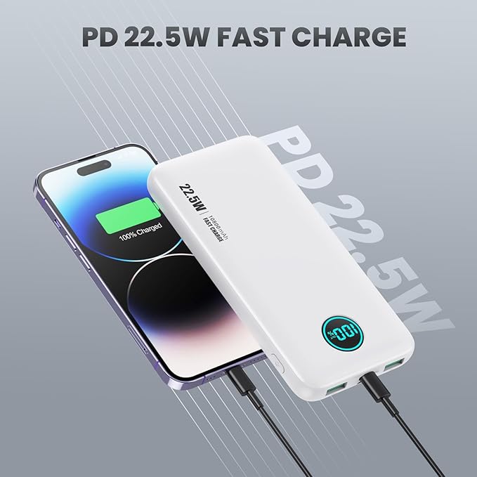 Portable Charger 10800mah,Slim 22.5W LCD Display Power Bank, Dual QC 4.0 PD Fast Charging Battery Pack, Phone Charger Compatible With iPhone 15/15 Plus/15 Pro/15 Pro Max/Android Phone/Samsung Galaxy