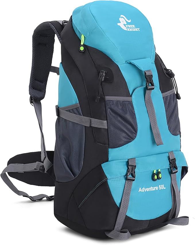 Bseash 50L Hiking Backpack, Water Resistant Lightweight Outdoor Sport Daypack Travel Bag for Camping Climbing Skiing Cycling (Lake Green - No Shoe Compartment)