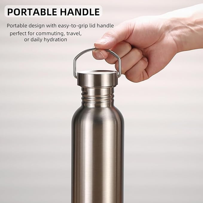 Stainless Steel Water Bottle Single Wall Metal Bottle Large Camping Water Cup with Handle Wide Mouth Leak Proof Lightweight Sports Kettle Cup (51 oz)