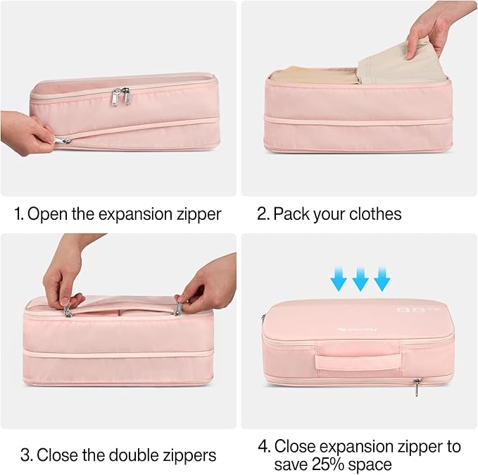 Compression Packing Cubes (Pack of 7), Expandable Luggage Organizer Bags, Hanke Packing Cubes for Travel, Double Zipper Durable Travel Packing Organizers for Suitcase Backpack and Carry-On