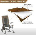 TIMBER RIDGE Foldable Padded Rocking Chair Set of 2 for Outdoor, High Back and Heavy Duty, Portable for Camping, Patio, Lawn, Garden, Yard or Balcony, Supports 300lbs, Brown