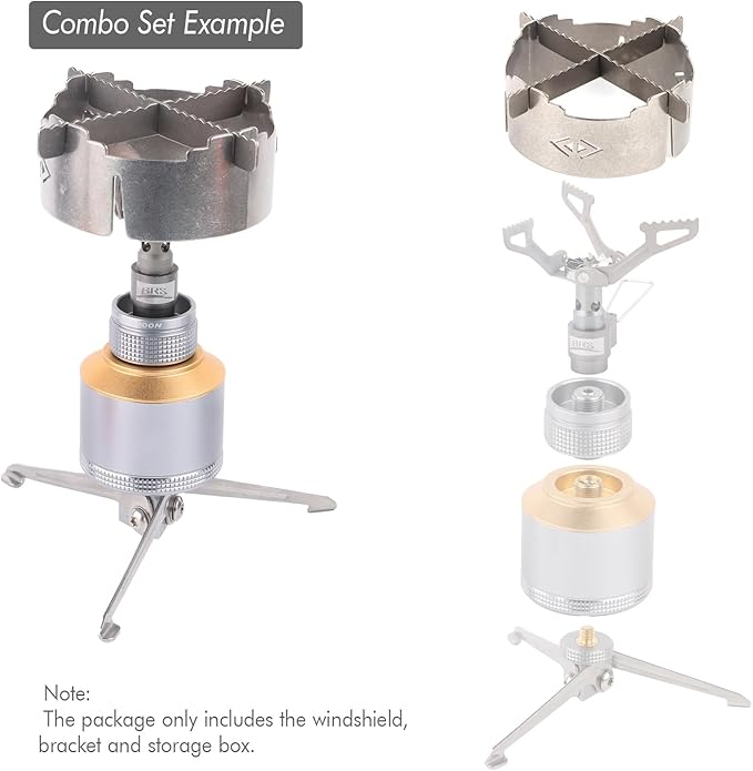 BRS 3000T Stove Windscreen Titanium Camp Stove Windshield with Storage Box for Outdoor Camping Ultralight (Grey-with stand)