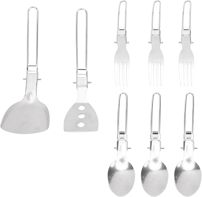 13 Piece Camping Cookware Set Stainless Steel Pots and Pans Set with Folding Forks Spoons Spatulas, Portable Lightweight Camping Mess Kit for Backpacking, Outdoor Cooking