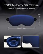 Luxury 22 Momme 100% Mulberry Silk Sleep Mask – 3D Eye Mask with Adjustable Strap, Gentle on Skin and Eyes, Provides Complete Light Blockage for Deep Sleep (Navy, Adjustable)