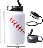 32 oz Baseball Water Bottle, Wide Mouth Sports Cup Flask Metal Travel Mug with 2 Lids, Stainless Steel Double Wall Vacuum Insulated Water Bottles, Baseball Accessories Gifts for Mom Men Fan Boys Girls