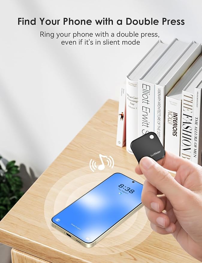 Keys and Phone Finder, Bluetooth Tracker Locator for Keys, Bags, Wallets and More, Up to 300 ft Range, Replaceable Battery, Water-Resistant, iOS and Android Compatible, 1 Pack