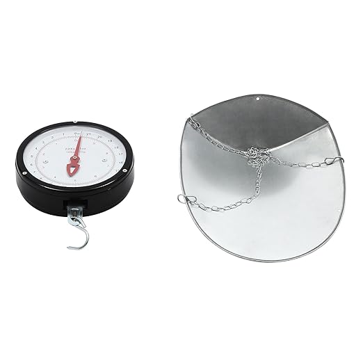 22LBS Double Sided Dial Hanging Scale, Mechanical Hanging Scale with Scoop/Chain, Portable Handheld Scale Commercial Household Weighing Scales for Supermarkets Farm Kitchen (Black)