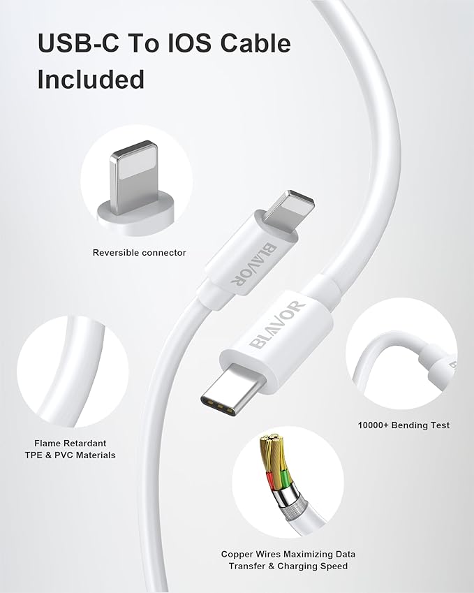 BLAVOR USB C Charger, 20W Dual Port USB Fast Wall Charger with Cable for iPhone, Galaxy, iPad and More