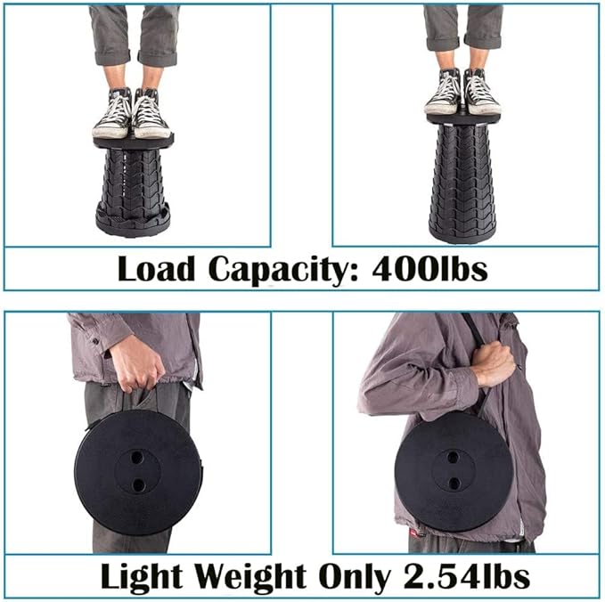 Fishboy Upgraded Collapsible Stool, 400lbs Max Weight, Lightweight But Sturdy, Portable Retractable Folding Telescoping Foldable Camping Stool for Adults Outdoor Fishing Hiking Travel BBQ