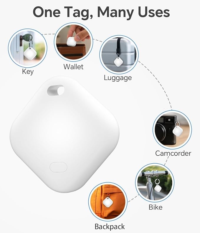 Air Tracker Tag, IP67 Waterproof Bluetooth Tracker, Keychain Finder, Item Locator Compatible with iOS and Android for Backpacks, Suitcases and Wallets, Cars, Keys and Cameras(White-4)