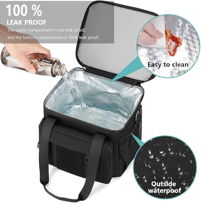 Expandable Large Tactical Lunch Box for Adults, Heavy Duty Durable Lunch Cooler Bag with MOLLE Lunch Pail for Work Camping Fishing Picnic (Black, 16L)