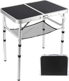 Small Folding Table 2 Foot, Portable Camping Table with Mesh Holders,Lightweight Aluminum Adjustable Height, with Carry Handle for Camping Picnic Indoor Outdoor, White 24 x 16 inch (Black
