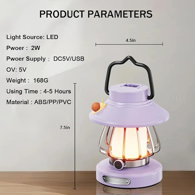 Camping Lantern for Kid Toddler Flashlight with Soft Light & Eye Protection Indoor Outdoor Hanging Tent Portable Night Light Battery Operated Sky Lanterns Rechargeable Lamp Gear Essentials (Purple)