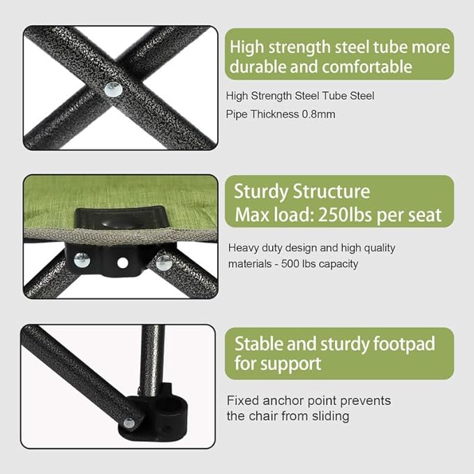 Northroad Outdoor Camping Chair Set of 3,Folding Padded Camp Chair,Collapsible Conversation Set w/1 Sofa,2 Single Chairs for Family Patio,Beach (Green)