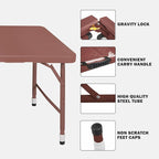 4 FT Folding Table with Carry Handle, Portable Fold-in-Half Plastic Table, Rectangle Foldable Table for Indoor/Outdoor Brown