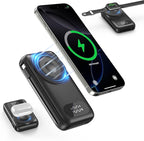 Magnetic Portable Charger 26800mAh for iPhone 16/15/14/13/12 with Built-in Cables，6-in-1 Wireless Power Bank with iWatch Charger and Compatible with Samsung, Android Phones, AirPods(Black)