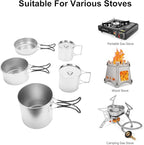 5PCS Stainless Steel Camping Cooking Set Cookware Mess Kit Cook Pots and Pan Set with Cups & Storage Bag, Lightweight Camping Cookware for Hiking Backpacking Outdoor Cooking and