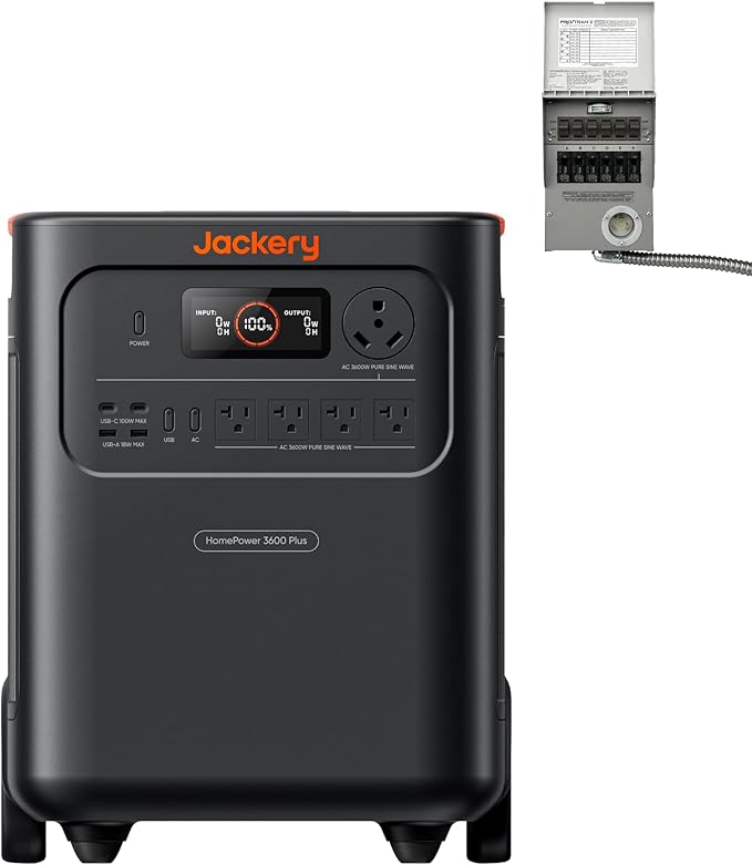 Jackery HomePower 3600 Plus Portable Power Station with Manual Transfer Switch, 3600W AC Output, 3584Wh LFP Solar Generator, Expandable up to 43kWh, Essential Home Backup for Home Use, Emergencies, RV