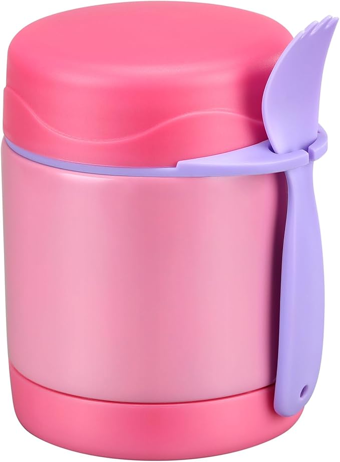 10oz Insulated Food Jar, Thermo for Hot Food Lunch Container, Stainless Steel Lunch Box for Kids with Spoon (Pink)