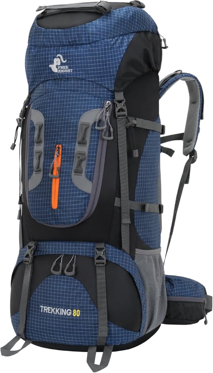 Bseash 80L Waterproof Hiking Camping Backpack with Rain Cover, Lightweight Outdoor Sport Travel Daypack for Climbing Touring (Navy Blue)