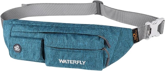 WATERFLY Fanny Pack for Women Men Water Resistant Small Waist Pouch Slim Belt Bag with 4 Pockets Lightweight Crossbody Chest Bag Fit All Phones, 11.02 x 2.1 x 4.3 inch,11.02 x 2.1 x 4.3 inch