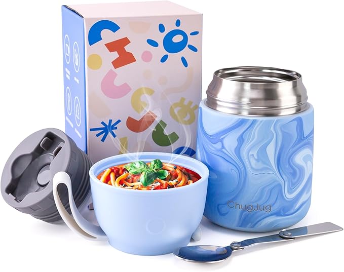 Thermo for Hot Food for Adults Kids | Wide Mouth, 18 oz Insulated Food Jar with Spoon, Leakproof Soup Thermo for School Office Travel, Thermal Steel Lunch Container Easy to Carry (Blue)