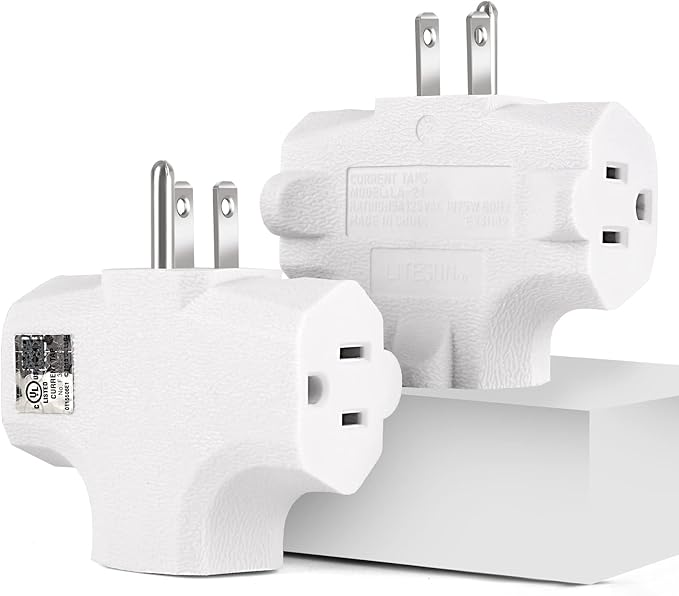 3 Outlet Wall Adapter T-Shaped, UL Listed 3 Prong Grounded Plug Extender,125V 1875W - Heavy Duty Multi Outlet Wall Plug,Power Outlet Splitter (3 Pack)