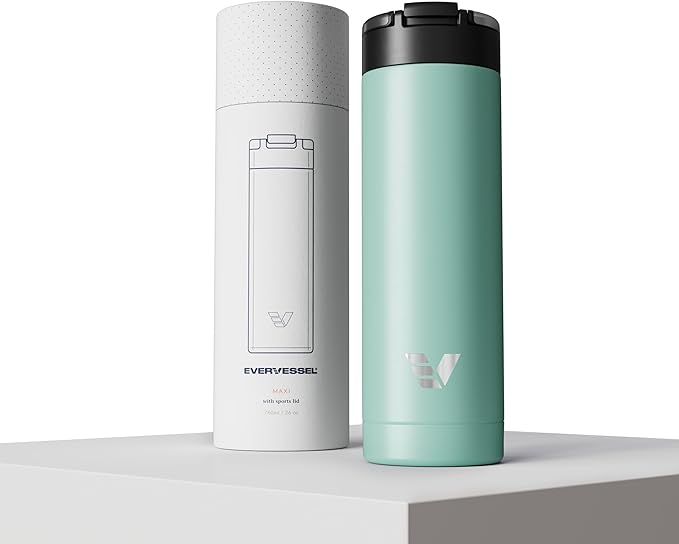 Maxi Stainless Steel Water Bottle 26oz - Double wall vacuum insulated | Integrated carry handle | leak proof flip top lid | Lightweight & stylish - Mint Green