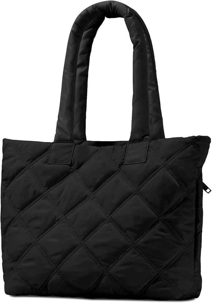Puffer Tote Bag for Women, Quilted Bag with Zipper, Small Tote HandBags for Work, Travel