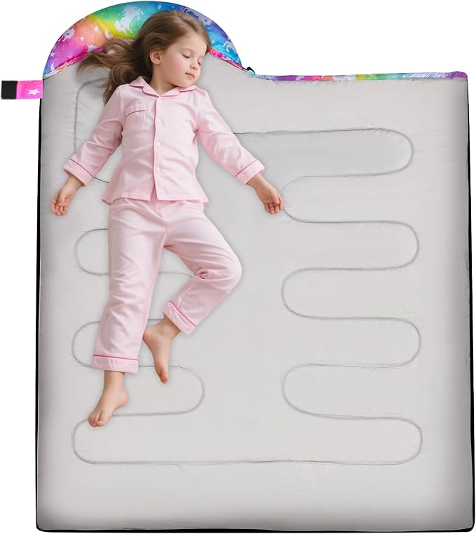 Kids Sleeping Bag for Kids Girls, 3 Season Warm Cool Weather Waterproof Lightweight Camping Sleeping Bag with Carry Bag for Indoor Outdoor Camping Hiking Traveling