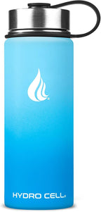 HYDRO CELL Stainless Steel Insulated Water Bottle with Straw - For Cold & Hot Drinks - Metal Vacuum Flask with Screw Cap and Modern Leakproof Sport Thermos for Adults (Sky/Blue 18oz)