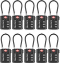 TRAVOCE TSA Approved Luggage Locks - Heavy Duty 3 Digit Combination Cable Lock, Search Alert for Suitcases, Backpacks, Golf Bags, Tents, Violin and Camera Cases, 10 Pack, Black