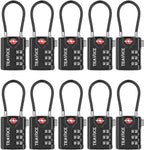 TRAVOCE TSA Approved Luggage Locks - Heavy Duty 3 Digit Combination Cable Lock, Search Alert for Suitcases, Backpacks, Golf Bags, Tents, Violin and Camera Cases, 10 Pack, Black