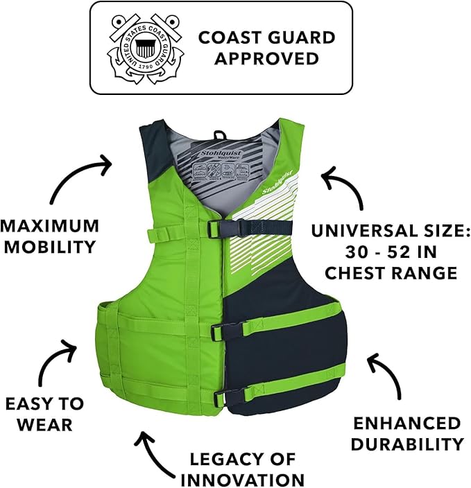 Stohlquist FIT Adult Life Jacket, US Coast Guard Approved Type III Life Vest, PFD for Men and Women, Easily Adjustable, Lightweight and High Buoyancy - Universal Fit (30-52" Chest)