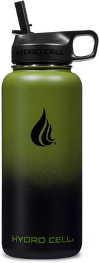 HYDRO CELL Stainless Steel Insulated Water Bottle with Straw - For Cold & Hot Drinks - Metal Vacuum Flask with Screw Cap and Modern Leakproof Sport Thermos for Adults (Army/Black 32oz)