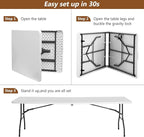 FDW Folding Half Portable Foldable Table for Parties Backyard Events (White, 6 FT 70 * 29) (White, 8 FT)